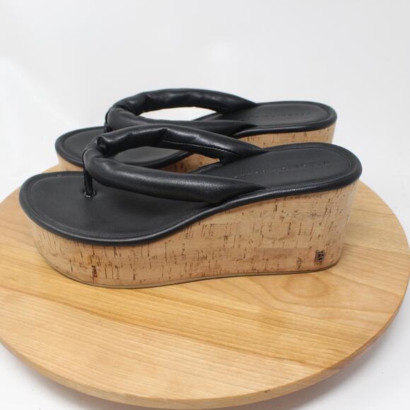 Veronica Beard Sandals Womens 8 Geno Cork Platform Black Cork Puffy Minimalist - Picture 4 of 11